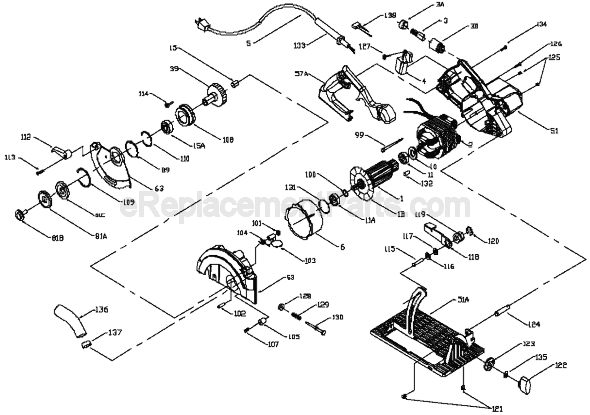 Page A Diagram and Parts List for 447 Type 2 Porter Cable Circular Saw